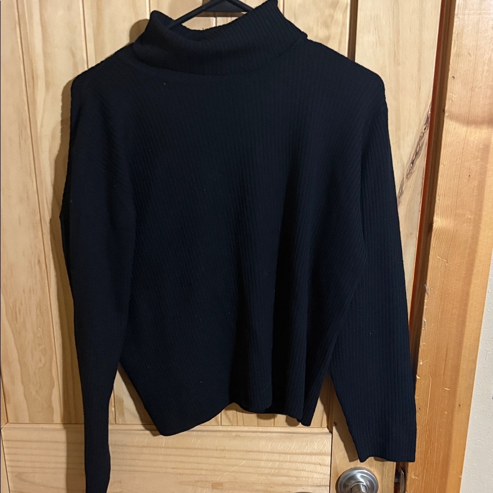 Valerie Stevens Classic Black 100% Extra-Fine Merino Wool Turtleneck Sweater